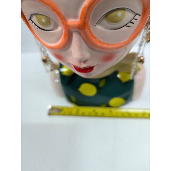 Large Ceramic Fruit lady headvase planter Multi 9" tall LEMON LUSH spectacles - Picture 3 of 9